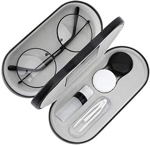 MoKo Double Eyeglass Case, Contact Lens Case with Mirror Tweezers Remover, 2 in 1 Double Sided Portable Contact Lens Box Holder Container Soak Storage Kit Sunglasses Pouch for Men & Women, Black