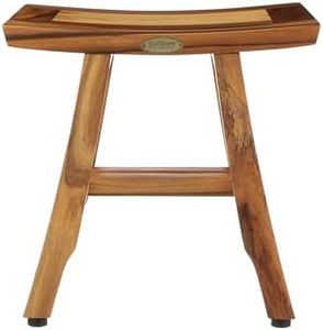 EcoDecors Satori Shower Stool Natural Teak Wood Shower Bench with Curved Seat, Wooden Shower Seat Spa Stool in Earthy Teak Finish - 18 inches