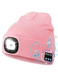 MELASA Unisex Bluetooth Beanie Hat with Light, 4 LED USB Rechargeable Knit Music Hat with Wireless Headphones, Tech Gadgets Gifts for Men Dad Husband Teen Boyfriend Him Stocking Stuffers Pink