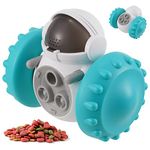 Interactive Dog Treat Ball Dispenser, Dog Puzzle Feeder Ball Puppy Slow Feeder with Rolling Wheel, Indestructible Dog Toys For Medium Dogs, Fun Puppy Chew Training Toy, People and Pets LOVE It(Blue)