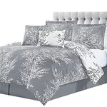 Spirit Linen - King Bed in a Bag, 6-Piece Oversized Reversible Bedding with Matching Shams & Bed Skirt, Elegant Home Decor for All Season (Foliage Grey/Ivory, King)