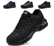 LARNMERN Men Wide Fit Safety Trainers Comfortable Safety Shoes Steel Toe Cap Work Trainers Lightweight Protective Work Footwear Anti-Puncture (Black,9.5UK/44EU Wide)