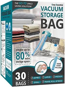 30 Pack Space Saver Bags (6 Jumbo/6 Large/6 Medium/6 Small/6 Roll) Compression Storage Bags for Comforters and Blankets, Vacuum Sealer Bags for Clothes Storage, Hand Pump Included