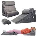 WDBBYL 4PCS Adjustable Bed Wedge Pillow Sleeping Support Set 100% Memory Foam for Post Suregery Recovery, Back Neck Leg Pain Relief,Acid Reflux and GERD,Sitting Reading Dark Gray