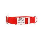 Petsaviour Custom Dog Collar, Adjustable Neck Collar for Small, Medium, Large Dogs, Metal Buckle, Personalized Engraved Dog Collar ((Medium) 12"-18" inches, Red)