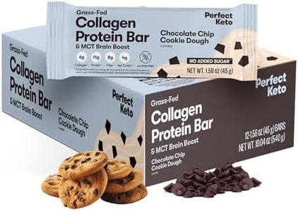 Perfect Keto Protein Snacks - Box of 12 Bars - Low Carb Diet Friendly with Coconut Oil, Collagen, No Added Sugar - Sweet Treat - Individual Packs for Travel, Hiking