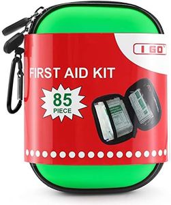 I GO 85 Pieces Hard Shell Mini Compact First Aid Kit, Small Personal Emergency Survival Kit for Travel Hiking Camping Backpacking Hunting Marine Car, Green