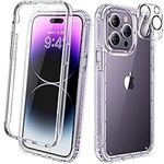 Diaclara Designed for iPhone 14 Pro Max Case 6.7’’, 360° Full Body Protective Phone Case with Built-in Touch Sensitive Anti-Scratch Screen Protector+Camera Lens Protector (Clear)