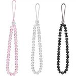 3Pcs Mobile Phone Charms,Phone Strap Beads Bling Crystal Beads, Mobile Phone Chain Hand Wrist Cell Phone Lanyards for Women Girl Phones Safe and Accessible