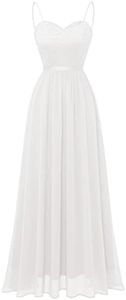 DRESSTELLS Robe de Soirée Longue Femme avec Bretelles Réglables et Dentelle Florale, Robe de Demoiselle d'honneur Élégante et Confortable pour Mariage, Bal et Autres Occasions Blanc 3XL