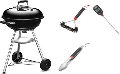 Weber 1501363 Barbecue Stove, Diameter 18.5 inches (47 cm), Compact Kettle, Charcoal, Camping, For 6-8 People, Starter Set (Brush, Thermometer, Tong Set)