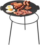 Navaris Cast Iron Griddle, 13.4"(34cm) 2-in-1 Pre-Seasoned Skillet Pan & BBQ Grill, Portable Campfire Grill, Fire Pit, with Removable Legs, Gas and Induction Ready, Outdoor Cooking