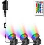 CREPOW RGB Pond Lights with Timer, LED Underwater Submersible Colorful Landscape Spotlights, 98ft Remote Control IP68 Waterproof Fountain Lights for Fish Aquarium Tank Garden Yard Pool (Set of 3)