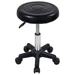 FURWOO Round Rolling Stool with Wheels Swivel Stool Chair for Salon Massage Home Kitchen Spa Stool Black