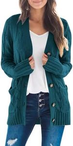 MEROKEETY Women's 2024 Fall Long Sleeve Cable Knit Sweater Open Front Cardigan Button Loose Outerwear Teal