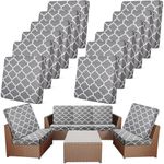 Newwiee 12 Pcs Patio Stretch Sofa Cushion Covers Outdoor Cushion Cover Replacement Couch Slipcover Sofa Seat Cover Flexibility Chair Cushion Cover Porch Patio Furniture Protector (Gray,Moroccan)