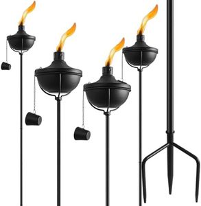 ZSZMFH 4 Pack Home Garden Torch, Large Capacity 23.5oz Outdoor Metal Torch Garden Décor,55-Inch Upgraded Citronella Torches with 3-Prong Grounded Stake, Table Top Torches for Party Patio Pathway