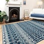 Designer Traditional Striped Navy Blue Lounge Living Room Area Rug Distressed Geometric Easy Clean Bedroom Carpet Utility Hallway Kitchen Rugs 120cm x 170cm