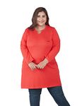 CUPID Women's Cotton Plus Size Plain Full Sleeves Long Top For Summer And Semi Summers With One Side Pocket For Ladies Solid Regular Fit T Shirt_Red_3Xl