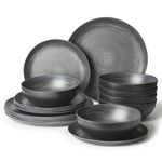 Joviton Home 18PCS Matte Black Melamine Dinnerware Sets for 6, Outdoor Plates and Bowls Sets for RV (Matte Black Swirl)