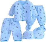 Fancy Walas Presents New Born Baby Winter Wear Keep Warm Baby Clothes 5Pcs Sets Cotton Baby Boys Girls Unisex Baby Fleece Falalen or Flannel Suit Infant Clothes First Gift (0-6 Months, Blue)