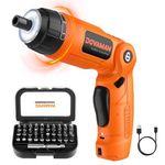 DOVAMAN DES01A Electric Screwdriver, 4V MAX Cordless Screwdriver w/ 31 Bits, 2000mAh Battery, 6 Torque, 3-Position Handle, LED & Flashlight, USB Rechargeable, Power Screwdriver w/Accessories Case