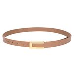 YooAi Womens Leather Belt Skinny Waist Belt for Dresses Jeans Pants with Gold Buckle, Khaki, Fit Waist 30"-34"