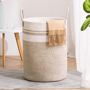 YOUDENOVA Woven Rope Laundry Hamper Basket, 58L Tall Laundry Basket for Blanket Organizer- Clothes Hamper for Bedroom Storage, Baby Kids Nursery Hamper-Large-Brown