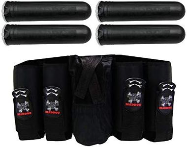 Maddog 4+1 Vertical Paintball Harness Pod Pack with (4) Paintball Pods | Pod Holder Belt with Pouch for up to 88ci. Paintball Tank Bottle | Remote Coil Compatible