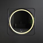 Hindware Italian Collection Round LED Mirror with Square for Bathroom | 800mm * 800mm | Touch Display | Defoger Feature Enabled | Color Changing Backlit LED Metal