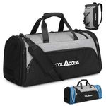 Tolaccea 54L Expandable Sports Gym Bag for Men and Women, Large Duffel Travel Bag with Shoes Compartment | Dry & Wet Separation | Shoulder Strap | Holdall Backpack for Overnight,Weekend,Football（Grey）