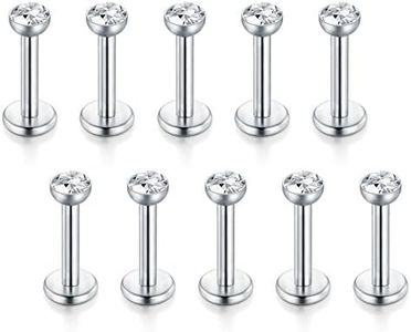 Funseedrr 10pcs Piercing Labret Labbro Bottone 16G 6mm 8mm Argento Acciaio Inossidabile Trago Helix Piercing Gioielli