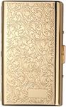 Metal Cigarette Case Box - Small Cigarette Case Ciggerate Holder Case,Double Sided Spring Clip Open Pocket Holder for 14 Cigarettes ,Cigarette Case for Men and Women (Golden)