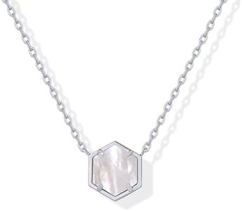 PAVOI 14K White Gold Plated Mother of Pearl Pendant Necklace | Gemstone Dainty Chain Necklaces for Women