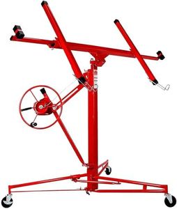OKSTENCK Drywall Rolling Version Jack 11' Lift Drywall Plate Lift, Construction Roller Lockable Tool Panel Lift, Construction Caster Wheels Lockable, Red