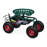 Relaxdays Rolling Garden Seat, Height-Adjustable, 150 kg Capacity, Storage for Tools, Steel, Pneumatic Tyres, Green