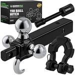 Rhino USA Trailer Hitch Tri-Ball Mount with Hook, Shackle & Locking Pin (2-Inch Receiver) Versatile Tow Hitch Ball Size 1-7/8 Inch, 2 Inch & 2-5/16 - Heavy Duty Truck Towing Hitch (Black)