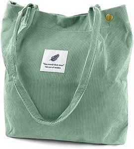 Ayieyill Corduroy Tote Bag for Women Canvas Shoulder Cord Purse with Inner Pocket, Pea Green, Large