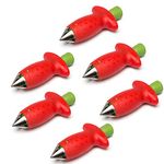 NewFerU Multi Claw Strawberry Huller Stainless Steel Plasitc Fruit Berry Tomato Vegetable Top Stem Core Pit Remover Kitchen Aid Corer Gadget Food Prep Helper Tool Set Red Pack (6)