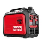 PowerSmart 3600W Portable Inverter Generator, Whisper Quiet Generator for Home Use, Camping, RV Ready, Gas Powered, Black & Red, Lightweight & Compact Design