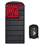 Cotton Flannel Sleeping Bag for Adults, XL 230 x 89 cm, Waterproof, Ideal for Backpacking, Travel, Camping, Hiking and Outdoor Activity, with Compression Bag (2.2 kg Black/Red)