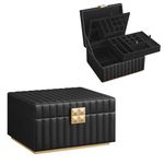 SONGMICS HOME ANAH Collection - 2-Tier Jewellery Box with Mirror, Jewellery Organiser, Removable Tray, PU Surface with Stitching, Floating Effect, 21.5 x 24 x 13.5 cm, Gift Idea, Ink Black JBC182B01