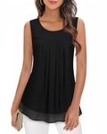 Timeson Women's Sleeveless Chiffon Tank Top Double Layers Loose Casual Flowy Tunic Top - Black - X-Large