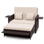 RELAX4LIFE Wicker Patio Outdoor Daybed - Rattan Day Bed Lounger with Loveseat & Storage Ottoman, Sunbed Sofa Set w/Cushions, 4-Level Adjustable Backrest & 2 Retractable Trays, Patio Daybed (Beige)