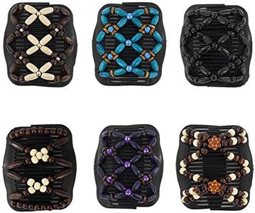 Yeshan Magic Hair Side Combs for Women Wood Beaded Stretch Double Hair Side Combs Clips Bun Maker Hair Accessories,Pack of 6