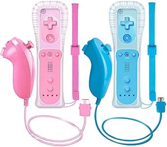 ZeroStory 2 Packs Wireless Controller and Nunchuck for Wii and Wii U Console, Gamepad with Silicone Case and Wrist Strap (Pink and Blue)