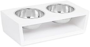 INTERNET'S BEST Modern Elevated Pet Feeder - Double Raised Stand w/Stainless Steel Bowls - Dog Food & Water Holder - Suitable for Small Breeds - Pet Feeding Tray for Dogs, Cats - 2 Bowls - White