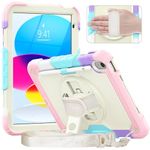 Timecity Case for iPad 10th Generation 10.9 inch Built-in Screen Protector with Pencil Holder, 360° Rotatable Kickstand Adjustable Hand/Shoulder Strap for iPad 10th Gen Case 2022, Multicolor Pink