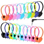 CN-Outlet 50 Pack Bulk Headphones for School Classroom Kids Students,Mixed Colors Wired On Ear Headphones for Children Teens Boy Girl,3.5mm Jack for Computer Chromebook Laptop PC