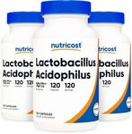 Nutricost Lactobacillus Acidophilus 10 Billion CFU, 120 Veggie Capsules - Probiotic (3 Bottles)